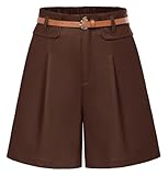 Belle Poque Damen Kurze Lederhose High Waist Shorts Gothic Kurze Hose mit Gürtel Party Braun S