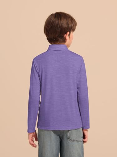 Image of Haloumoning Boys Long Sleeve Polo Shirts Kids Casual Button School Uniform Shirts with Chest Pocket 5-14 Years