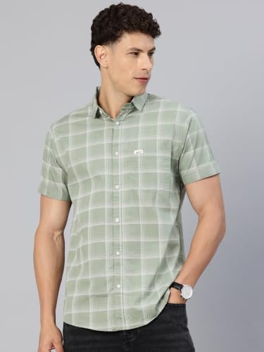 Image of Majestic Man Men's Slim Fit Premium Pure Cotton Plaid Check Half Sleeve Casual Shirt