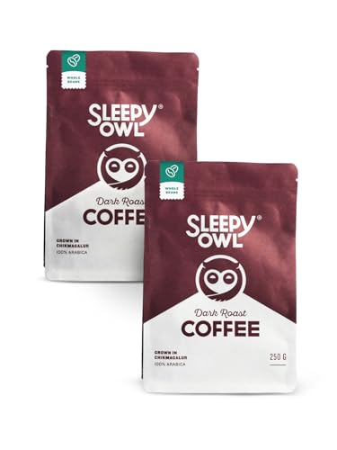 Image of Sleepy Owl Dark Roast Whole Coffee Beans Set Of 2 | 500 Gram | Roasted Whole Bean Coffee | 100% Arabica | Freshly Roasted, Packet