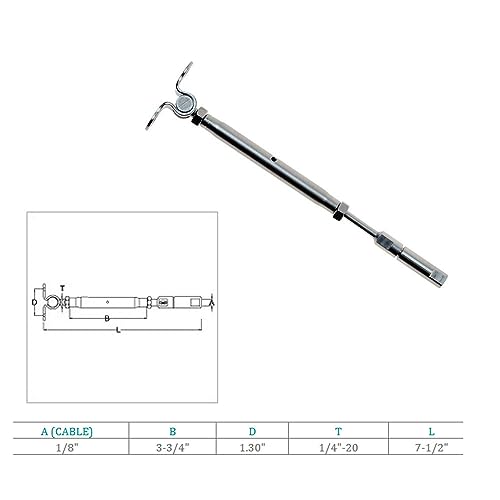 Prolinemax Marine Boat SS T316 Swageless & Deck Toggle Turnbuckle para Cable de Acero 1/8" miniatura 7