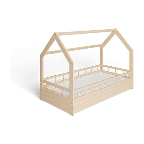 MS FACTORY Cama Infantil de Pino con un Colchón - Cama Montessori Forma de Casa Cover