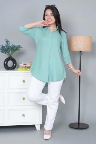 Image of Mlada Rayon Flare Top for Women | 3 /4th Sleeve Regular Fit and Flare Top | Women Office Tops Tunic | Western Long Shirt Top for Women | Shirt Collar Top for Women | Rayon Tunic Tops for Women Western
