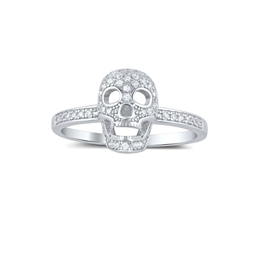 SILVERCLOSEOUT Sterling Silver Pave Cz Skull Ring - Size 8