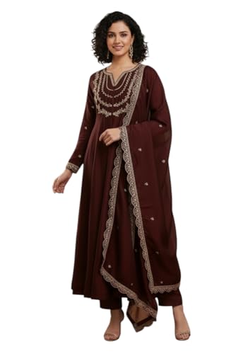 Image of Yashika Women's Silk Blend Embroidered Anarkali Kurta Set with Dupatta | Full Length Ethnic Wear for Women | Wedding