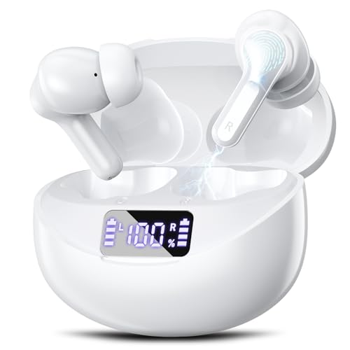 Fhumsh Wireless Earbuds Bluetooth 5.4 Headphones HiFi Stereo 50H Playback (Oil White)
