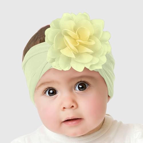 Image of SYGA PACK OF 3 Headbands Nylon Flower Soft Stretchable Hairband for Newborn Infant Toddler Kids For 0-3 Year (MediumPink-Beige Yellow-Turquoise)