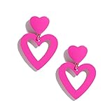 PopTopping Double Hearts Drop Earrings Pink Dangle Earrings Love Heart dangle Earrings For Women Val