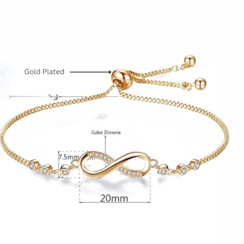 Image of Nilu's Collection Infinity Shape Cubic Zirconia Diamond Bracelet for Women Jewelry for Gift, Adjustable Charm Bracelet