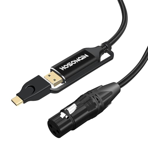 HOSONGIN XLR to USB C 10 Feet, 2-in-1 XLR Female to (USB Type A + C) Professional Recording Cable...