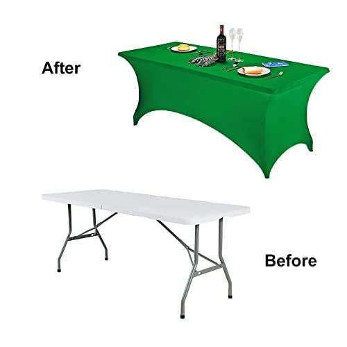 Image of FORLIFE 2Pack Spandex Table Covers,Fitted Tablecloth for Rectangular Tables, Stretch Patio Table Covers, Universal Spandex Table Cover for Wedding, Banquet, Party (6ft, Emerald)