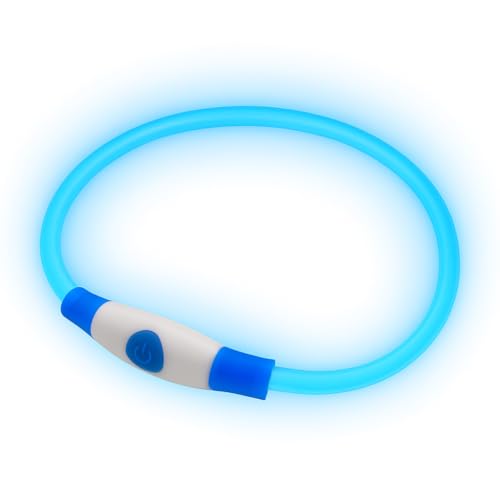 PetSol LED Dog Collar in Blue USB Rechargeable Flashing Light Safety Collar for Dogs, Cats & Puppies - Fashionable Glow in the Dark Design to keep your Pets Safe
