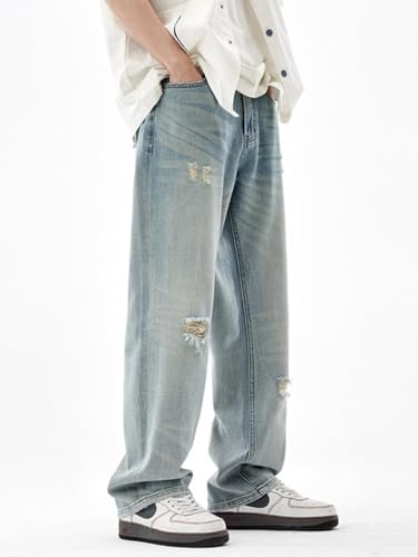 Jeans Pants Trousers Denim Summer High Street Ripped Men's Loose and Comfortable Straight Through Casual3
