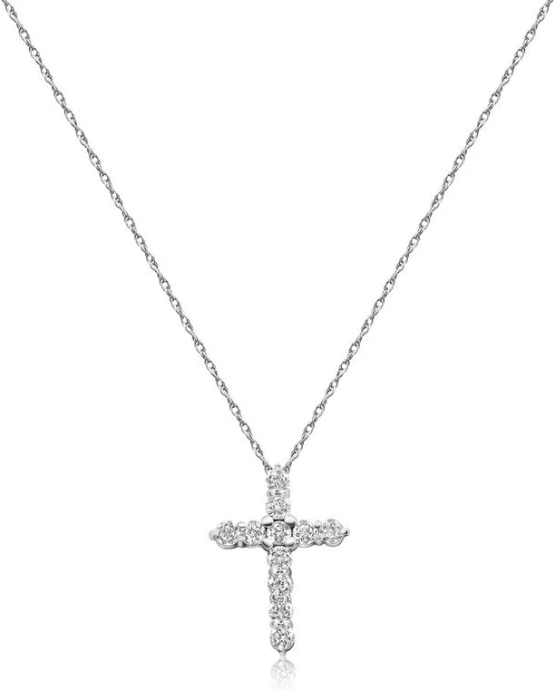 14K Gold Lab-Grown Diamond Cross Necklace for Women & Men, 0.1–2.5 CTW, F-G Color VS Clarity, 17” Chain, Religious Pendant Jewelry Gift