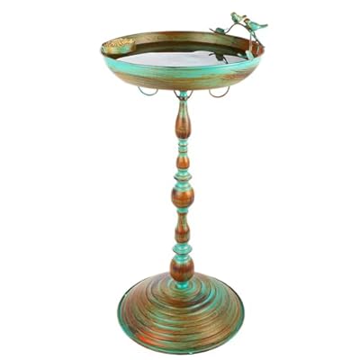 giole Garden Bird Bath with Roman Pedestal, 13'' Dia Bird Bath Bowl with Hummingbird Pattern Birdbath & Feeder Freestanding Birdbaths for Garden,Yard Decor(27 Inch Tall)
