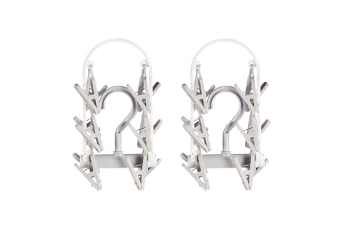 Image of Cloth Drying Hanger 12 Clips,360 Degree Portable and Foldable Clips,Baby Clothes, Clothes Drying Stand,Indoor Clothes, Space Saving, Travel Safe (Light Grey Pack of 2)