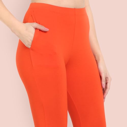 Image of ONE SKY Women Ankle Length Leggings | Premium Cotton Modal Spandex Blend | High Waist Stretchable & Bio-Washed Fabric | Colour-Lock | Ethnic Leggings for Women