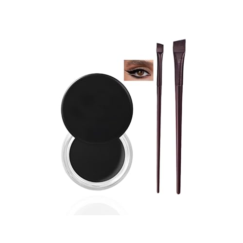 Waterproof Gel Eyeliner Pot Set with 2PCS Brushes Long Lasting Smudge-Proof Formula High-Intensity Pigments for Eyes and Brows Black Pot for Bold Eye Makeup Looks