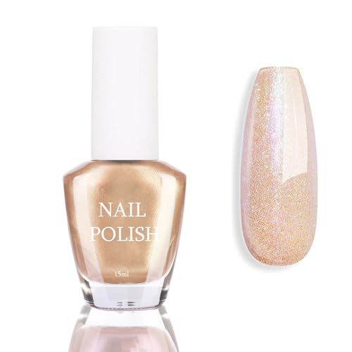 Pearl Nail Polish - Gold Mermaid Nail Varnish Clear Shimmer Effect - 12ml Quick Drying & Long Lasting Nail Polish - No Need Baking & Easy to Apply Nail Polish (Pearl Gold)