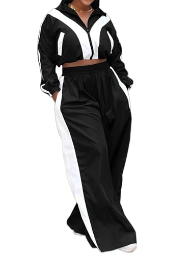 Angsuttc Track Suits for Women Set Color Block Two Piece