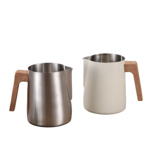 Jarra para espumar leche anticalor con asa de madera para latte art 2