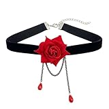 ericotry Elegant Retro Rose Flower Collarbone Chain Clavicle Necklace Gothic Lolita Black Lace Collar Choker Ornament Wedding Halloween Accessories (Red)