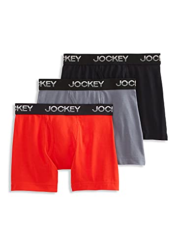 Jockey Boy's Underwear Boys Cotton Stretch Boxer Brief - 3 Pack, Black/Lantern Grey/Brilliant Red, xl