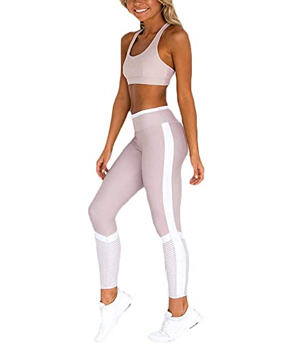 Hotexy Women Workout Sets Contrast High Waisted Yoga Leggings with Stretch Sports Bra Gym Clothes Matching Sets