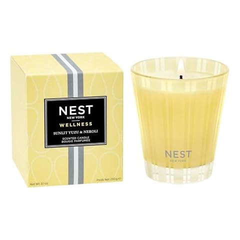 NEST New York Scented Classic Candle, Sunlit Yuzu & Neroli - 8.1 oz - Up to 60-Hour Burn Time - Reusable Glass Vessel Cover