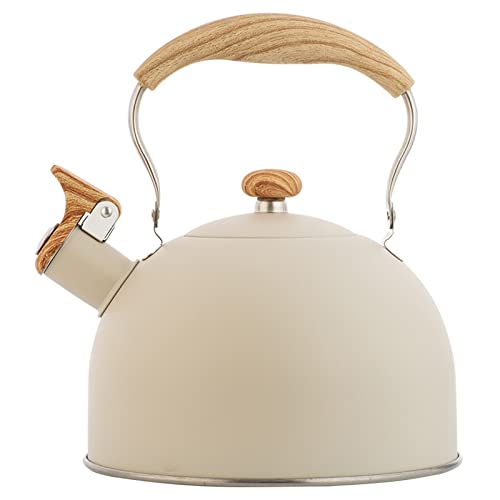 Lista de Teteras para fogón . 45 Kawlity Tetera Silbante para Té Teteras 2.5L, Tetera de Acero Inoxidable con Mango Plegable con Patrón de Madera, Tetera Silbante para Té Café (Beige)
