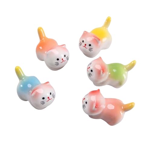 5個 かわいい飾り猫箸置き かわいい 招き猫箸置き 箸ホルダー装飾品 キッチン箸ホルダー フォーク用の猫の装飾品 セラミック箸置き 家族、勉強、ダイニングテーブル、居酒屋に適しています