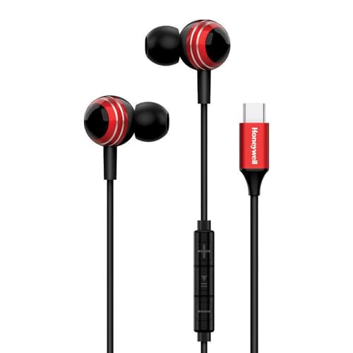 Image of Honeywell Suono P70 Wired in Ear Earphones with Built in Mic 10mm*2 Drivers, Noise Cancelling and Ultra HD Mic, IPX4, Voice Assistant Enabled, HD Sound & Clear Audio, Type C Compatible, 1.2 Mtr
