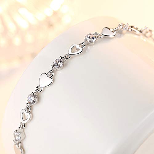 HELYZQ Pulseira de coração de cristal prata esterlina 925 com pingente de pulseira de joia feminina
