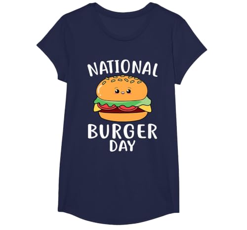 National Burger Day Hamburger Cheeseburger T-Shirt, Girls, Navy Blue, X-Small