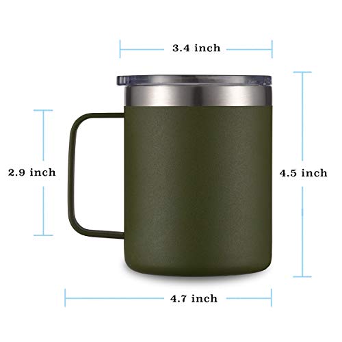 Civago Stainless Steel Coffee Mug Cup with Handle, 12 oz Double Wall Vacuum Insulated Tumbler with Lid Travel Friendly (Olive, 2 Pack) - Thumbnail 4