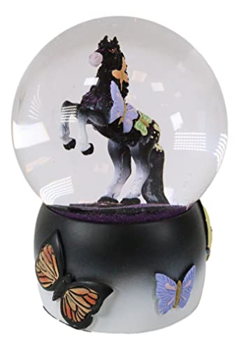 Ebros Gift Trail Of Painted Ponies Western Metamorphosis Butterflies Black Beauty Horse Glitter Water Globe 5.25" Tall Farmhouse Ranch Cabin Country Snow Globes Collectible Figurine #TOP2