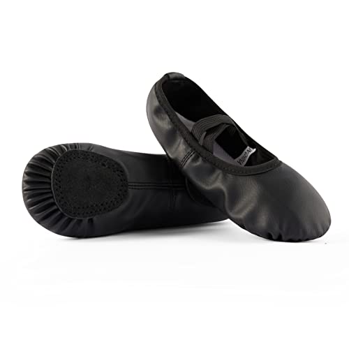 DyingSwan - DyingSwan Toddler Ballet Shoes for Girls, Soft Leather Ballet Slippers, No-Tie Ballet Shoes Dance Shoes for Girls (Toddler/Little/Big Kid/Women) Black