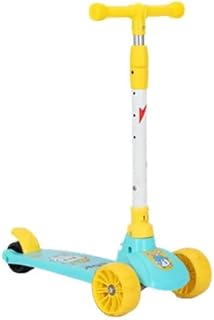 سكوتر ركل بـ3 عجلات للأطفال، بارتفاع قابل للتعديل، تركواز وأصفر