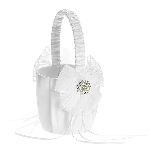 Baugger - Cesta de florista de casamento Cesta de cetim branca de marfim Cesta de casamento