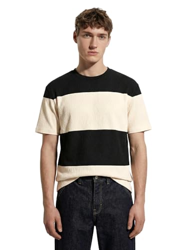 T-shirt col rond texturé noir pour homme en taille M style décontracté chic