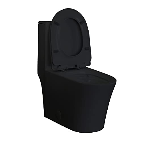 Inodoro moderno de una pieza en cerámica SouNor, con entrada de 12", forma alargada y taza en U, cierre suave, doble descarga (1,1/1,6 GPF), acabado negro mate miniatura 6
