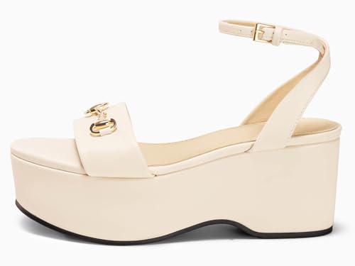 Image of Womens Platform Sandals Chunky Wedges Heels Open Toe Ankle Strap Summer Dress Shoes with Metal Buckle