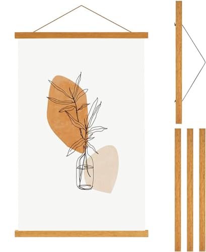 Magnetic Poster Frame Hanger, Natural Teak, Wooden Poster Hanger for Artwork Wall Hanging Kids Paintings, Maps, Scrolls, Canvas Works (30CM)