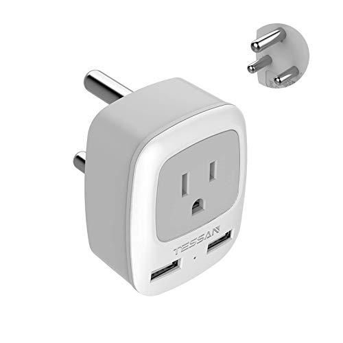 TESSAN European Travel Plug Adapter, Europe Power Adaptor with 2 USB Ports, International Type C Outlet Charger to Most of EU Iceland Spain Italy France Germany (Not a Voltage Converter) Gra