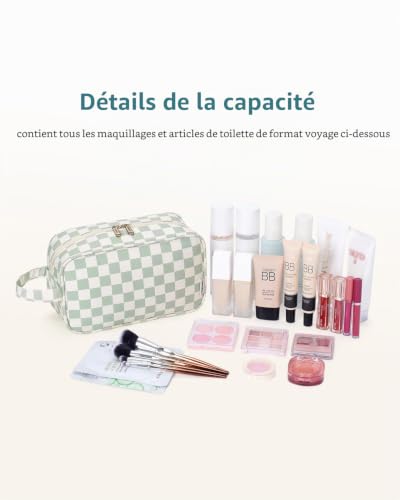 Narwey Trousse de Toilette de Voyage pour Hommes et Femmes Trousse de Maquillage Organisateur Accessoires Cosmétiques Sac de Toilette avec Poignée (Damier Vert Menthe) – vue 2