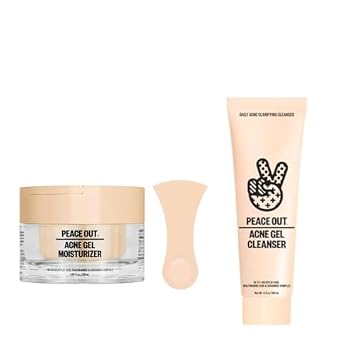 PEACE OUT Intense Defense Kit, Acne Gel Cleanser + Acne Gel Moisturizer, Gift Set with Salicylic Acid Face Wash and Acne Moisturizer for Oily & Acne-Prone Skin, with Niacinamide and Ceramides