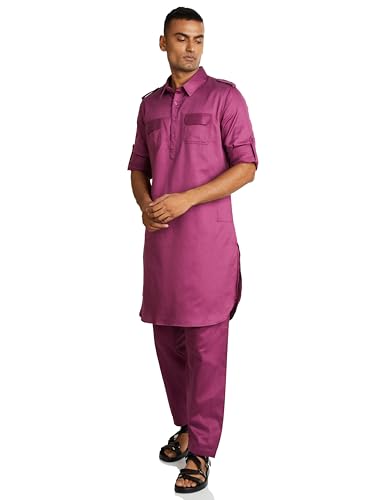 Amazon Brand - Symbol Cotton Men's Kurta Sets (Symethset-7_Plum Medium)