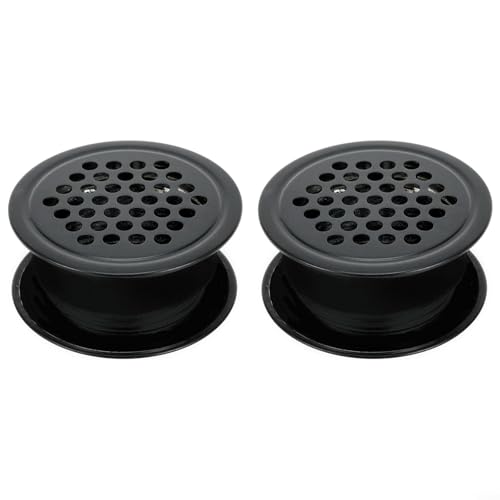 2 rejillas de ventilación redondas de acero inoxidable para ventilación de armario y gabinete con diseño de agujero de malla para instalación de oficina y sala de conferencias (negro)