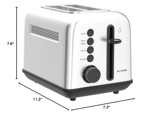 BUYDEEM DT620 2-Slice Toaster, Extra Wide Slots, Retro Stainless Steel with High Lift Lever, Bagel and Muffin Function, Removal Crumb Tray, 7-Shade Settings,Stainless Steel