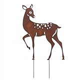 Kapaga - Gartenfigur aus Rost auf Einschlagbeinen - Metall Tierfigur - Edelrost Dekofigur - Tier Figur - Dekoration Gartendeko - Gartendekoration (Rehkitz - Höhe 60 cm)